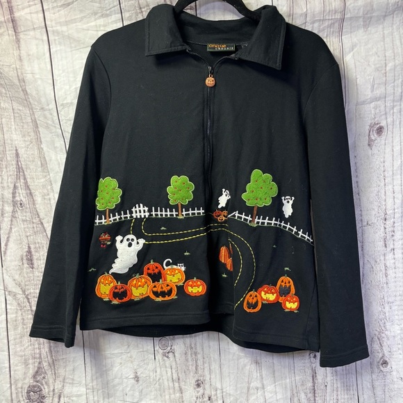 Vintage Jackets & Blazers - Vintage Embroidered Halloween zip up Jacket Medium
